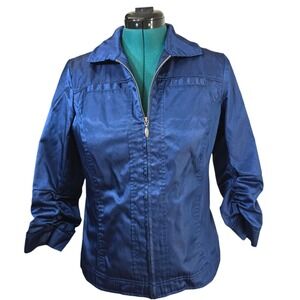 Additions By Chico's Women's Full Zip Jacket Blue Metallic 3/4 Sleeve Size 1-Med